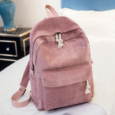 

Soft Fabric Bag Corduroy Design School Striped Backpack For Teenage Girls Women