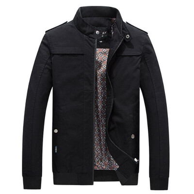 

Fashion Men Winter Solid Color Jacket Stand Collar Long Sleeve Zipper Pocket Button Splicing Casual Coat Outerwear