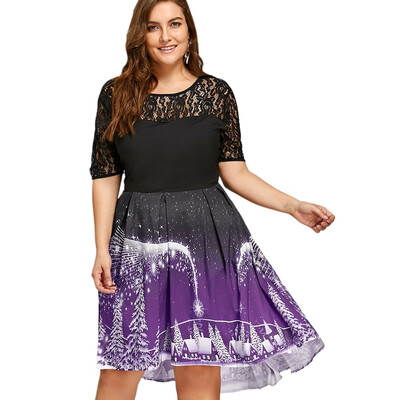 

Plus Size Christmas Party Lace Panel Vintage Dress