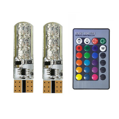 

2PCS 5050 SMD RGB T10 194 168 W5W Car Dome Reading Light Automobiles Wedge Lamp RGB LED Bulb With Remote Controller FlashStrobe