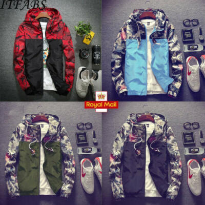 

Mens Waterproof Windbreaker Zip Jacket Hoodie Light Sports Riding Outwear Coat