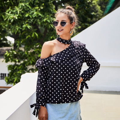 

Tailored Womens Ladies Sexy Off Shoulder Polka Dot Long Sleeve T-Shirt Tops Blouse