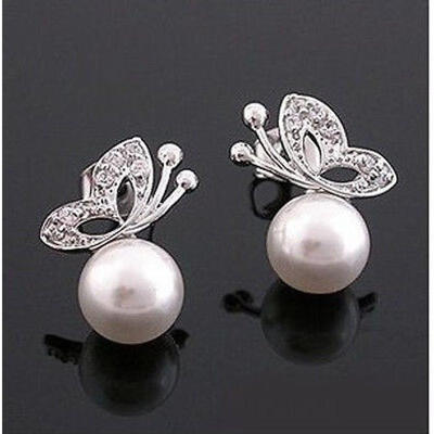 

Fashion Women Beautiful Rhinestone Crystal Pearl Ear Stud Earrings Jewellery