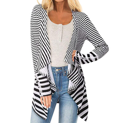 

Toponeto Womens Striped Open Front Long Sleeve Coat Parka Outwear Cardigan Coat Tops