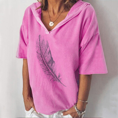 

Starmoon Women Fashion Casual Short Sleeve V-neck Printed Hooded Tops T-Shirt Blouse