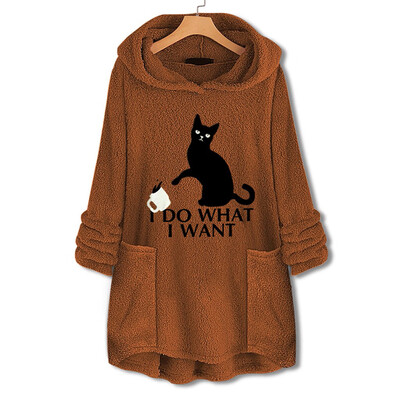 

Tailored Women Fleece Embroidery Cat Ear Plus Size Hoodie Pocket Top Sweater Blouse