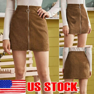 

Womens A Line Casual Skirt Ladies Party High Waist Button Corduroy Pencil Dress