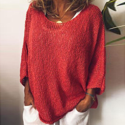 

Autumn Winter Women Color Block V Neck Pullover Jumper Sweater Loose Knitted Top