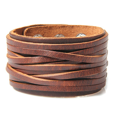 

Hot Sale High Quality Double Row Braided Genuine Wide Cuffs Bracelet For Men Leather