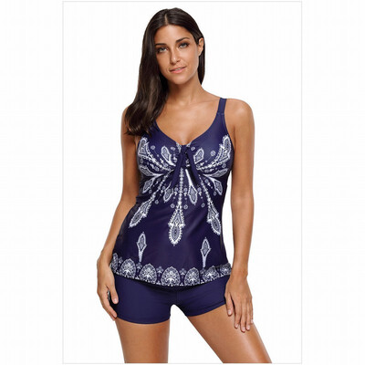 

Printed sling high waist with chest pad flat angle split swimsuit