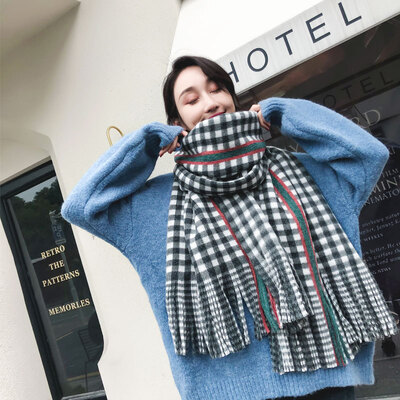 

2018 new imitation cashmere scarf female Korean version of autumn&winter wild students rainbow vertical shawl dual-use collar thick