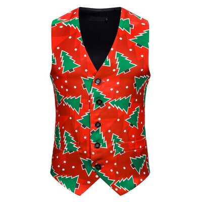 

Toponeto Mens Fashion Banquet Business Casual Christmas Printing Waistcoat Tops Vest