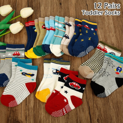 

12 Pairs Baby Boy Girl Socks Toddler Kids Designs Mixed Assorted Fashion Colors