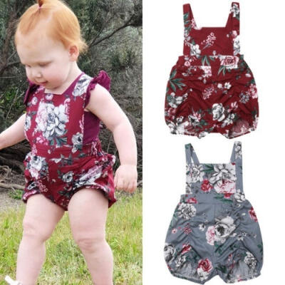 

Lovely Infant Baby Girls Boys Floral Romper Sleeveless Cotton Flowers Jumpsuits Clothes 0-24M