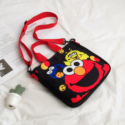 

Cute cartoon wild shoulder messenger bag female 2019 new casual fashion ugly cute Sesame Street portable canvas bag