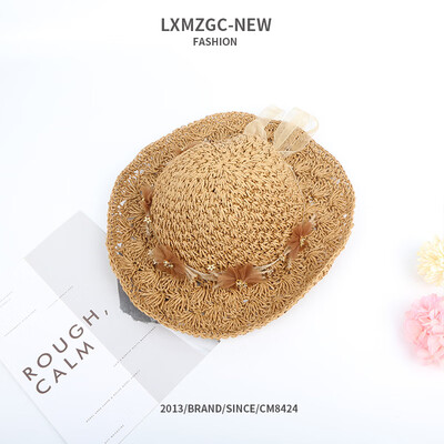 

Handmade straw hat childrens eaves hat new summer outdoor sunscreen sunhat Korean version flower drill
