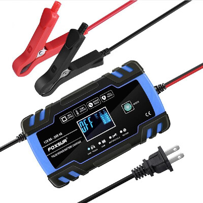 

FOXSUR 12V 24V Pulse Repairing Charger with LCD Display Motorcycle & Car Battery Charger AGM GEL WET Lead Acid Battery Charger
