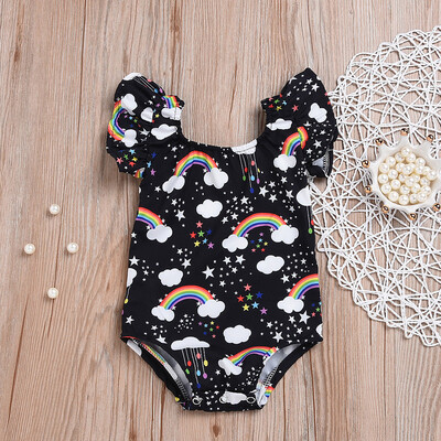 

Infant Baby Kid Newborn Cartoon Rainbow Printed Ruffle Romper Bodysuit Outfits