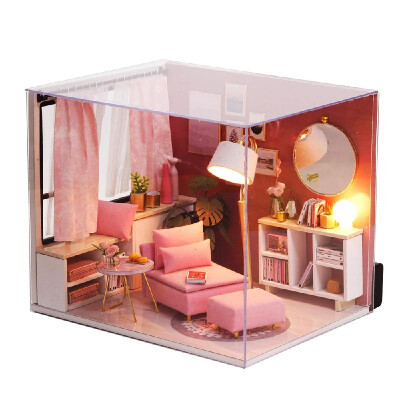 

DIY Miniature Dollhouse Kit Realistic Mini 3D Pink Wooden House Room Toy with Furniture LED Lights Christmas Childrens Day Birthd