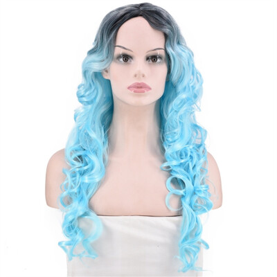 

Gobestart Women Natural Party Cosplay Long Wave Wig Mix Colors Curly Wavy Synthetic Wigs