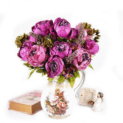 

Artificial Bouquet 8 Heads Peony Silk Flower Leaf Home Room Wedding Party Decor