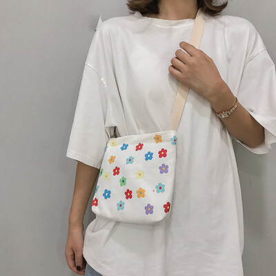 

Tailored Women Simple Flower Canvas Bag Shoulder Messenger Bag Small Square Bag