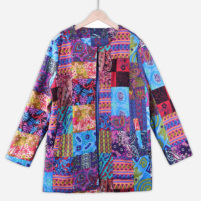 

Tailored Women Vintage Ethnic Style Floral Print Long Sleeve Plus Size Cotton Jacket Coat