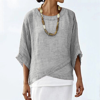 

Starmoon Women Casual Solid Round Neck Three Quarter Sleeve Loose Tops Blouse Shirt