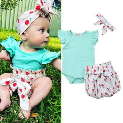 

Toddler Baby Girls Tops Romper Bodysuit Pants Shorts Headband Outfit Clothes Set