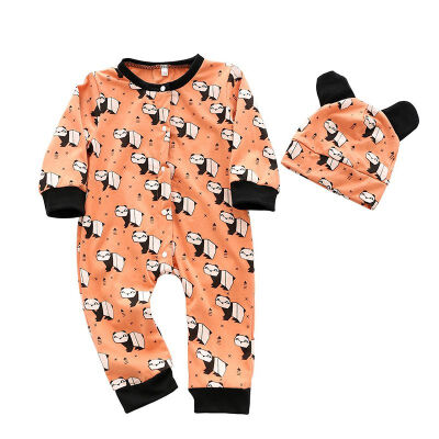 

Spring Autumn Infant Cute Rompers Set Cartoon Panda Cotton Long Sleeve Jumpsuit RomperCaps Toddler Infant Baby Playsuit 2Pcs