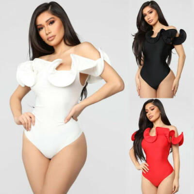 

US Romper Jumpsuit Leotard Short Sleeve Top Women Ruffle Blouse Lady Bodysuit