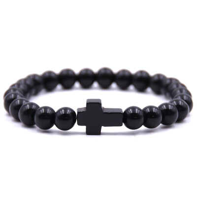 

Vintage Natural Stone Cross Charms Beads Bangles Bracelet