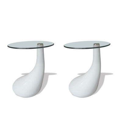 

Coffee Tables 2 pcs with Round Glass Top High Gloss White