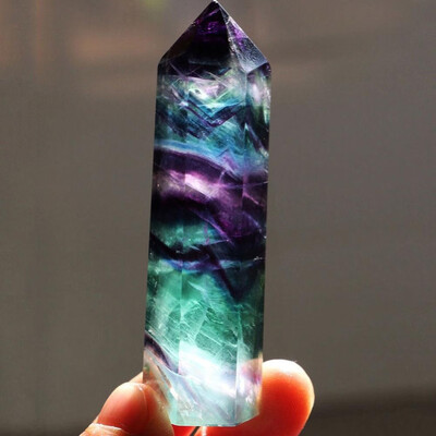 

Siaonvr Natural Hexagonal Crystal Quartz Healing Fluorite Wand Stone Purple Green Gem