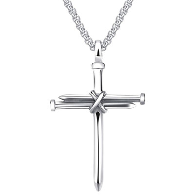 

Mens Jewelry Stainless Steel Nail And Rope Cross Pendant Black Necklace