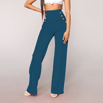 

Tailored Fashion Womens High Waist Button Loose Solid Zipper Casual Sexy Wide Leg Pants