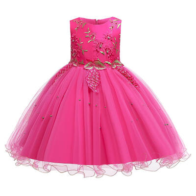 

Solid Color Print Dress Sleeveless O-neck Children Princess A-line Dresses