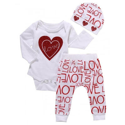 

Newborn Baby Girl Long Sleeve RomperPants Hat 3pcs Outfits Set XMAS Costume