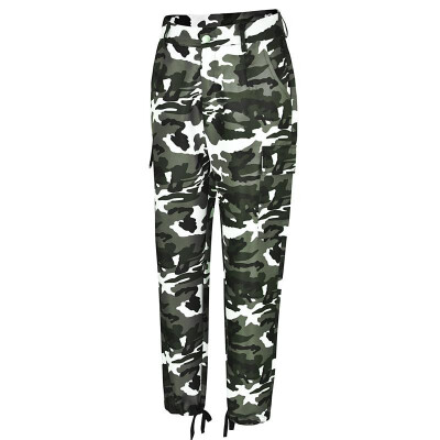 

Fashion Women Long Pants Camouflage Print High Waist Pockets Zip Casual Camo Trousers YellowWhite