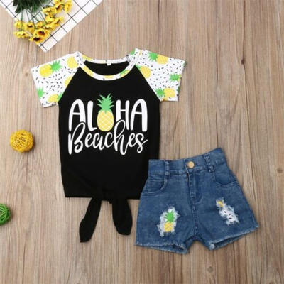 

UK Summer Kids Baby Girl Clothes Floral Tops TeesShort Pants Sunsuit Outfit Set