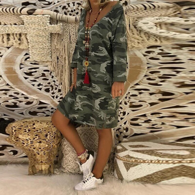 

Tailored Fashion Women Leisure Long Sleeve Camouflage V-Neck Hooded Dress