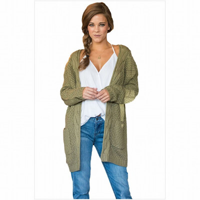 

Cardigan long-sleeved side pocket ribbed knit casual long sweater