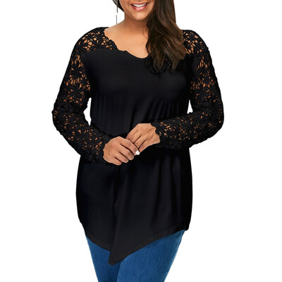 

Lace Panel Plus Size Long Sleeve Tunic T Shirt