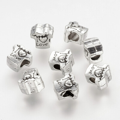 

Alloy European Beads Cloth Large Hole Beads Antique Silver 11x11x9mm Hole 45mm