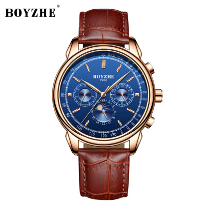 

BOYZHE WL008 Watch Brand Waterproof Business Full-automatic Mechanical Men Leather Wrist Watch with Gift Box