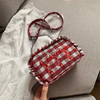 

Qiao Bani 2019 new Korean chic fashion canvas contrast color lace small square bag shoulder diagonal trend handbags