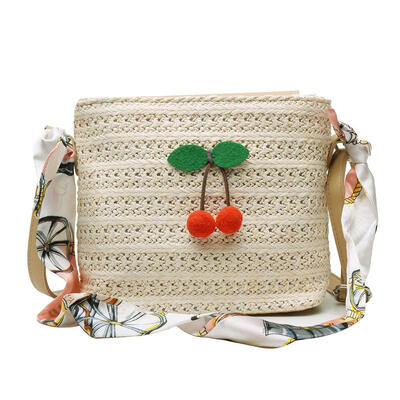 

Straw Small Shoulder Handbags Women Cherry Decor Crossbody Top-handle Bags