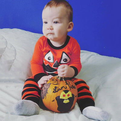 

Newborn Baby Halloween Cartoon Striped Print T-Shirt TopsPants Set Clothes
