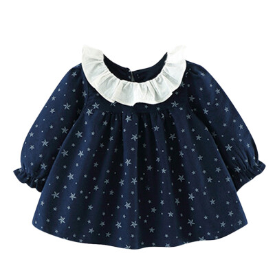 

Spring Autumn Baby Girl Dress Clothing Stars Printed Long Sleeve Turn-down Collar Cute Dresses Vestidos For Kids