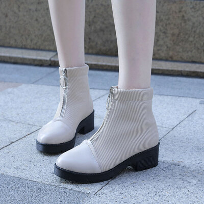 

Ins Martins womens spring&autumn Joker thick elastic socks thin boots fashion front zipper boots